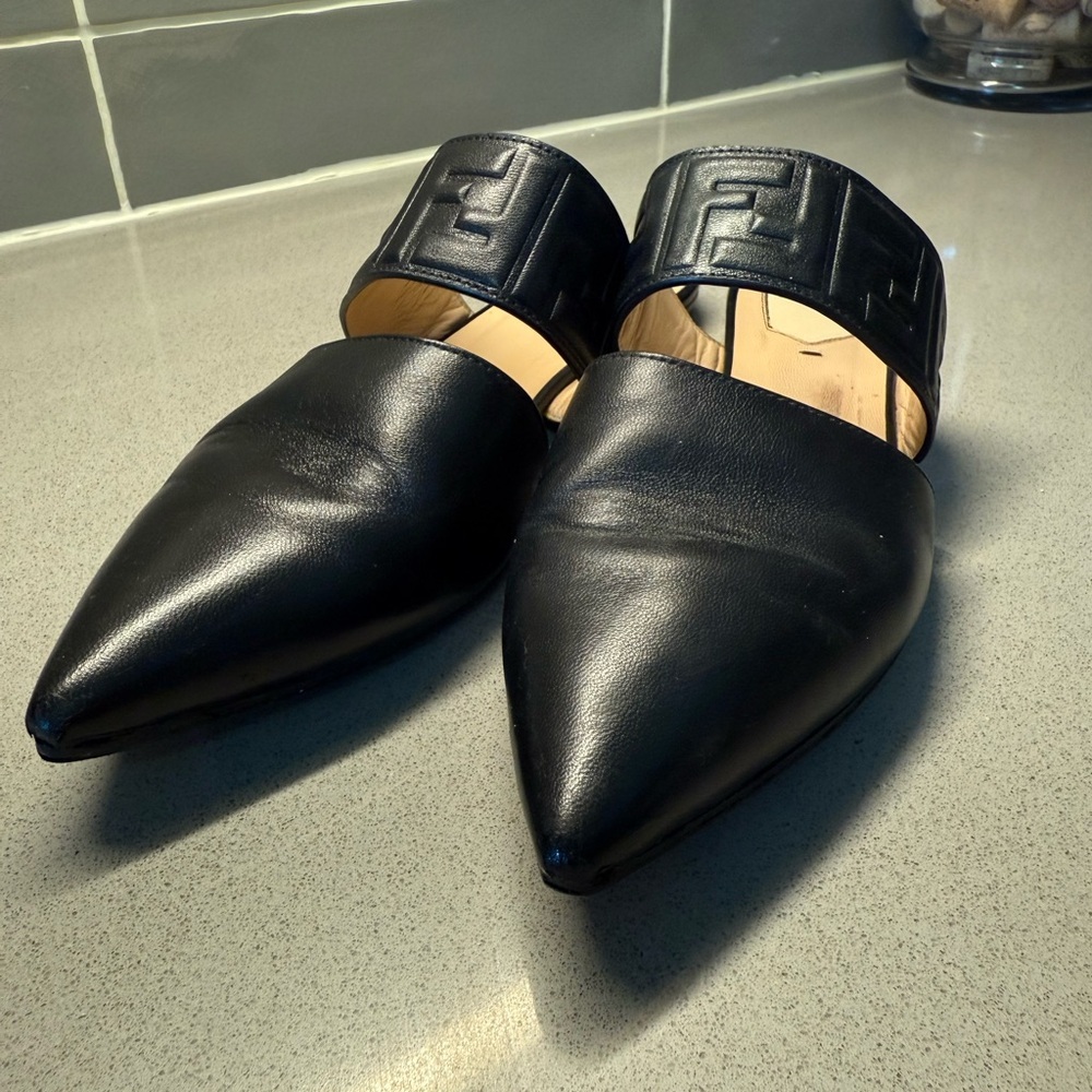 S O L D !     FENDI Black Leather Mules